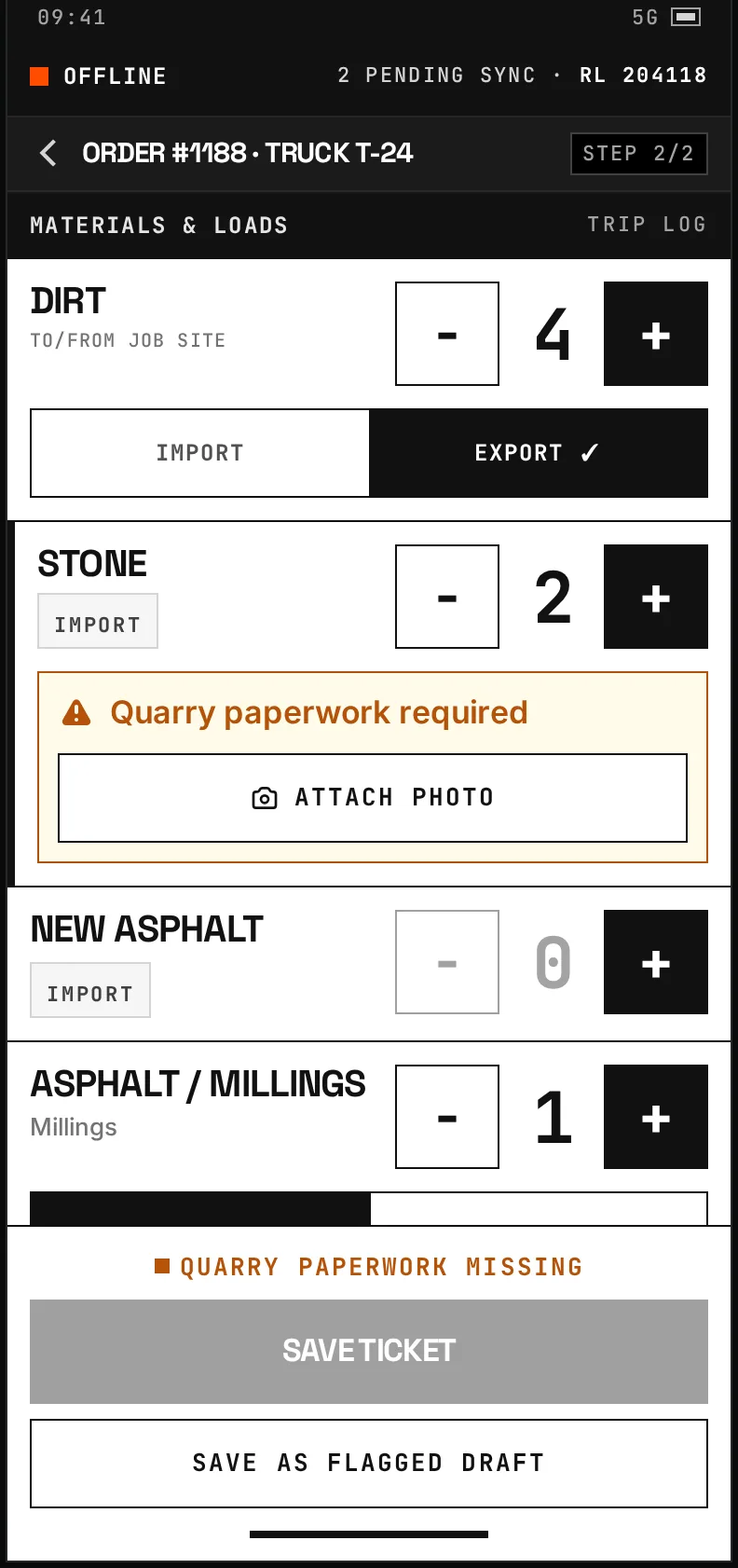 LoaderDesk ticket entry on a mobile phone